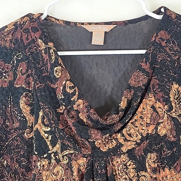 White Stag Floral Drape Collar Stretch Pullover Size L 12-14 - Picture 3 of 7